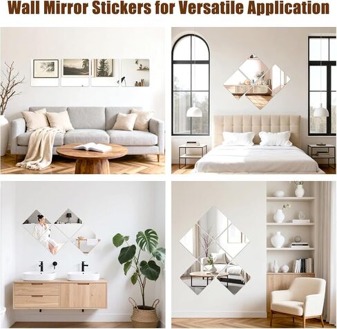 6 Pack Self Adhesive Acrylic Mirror, 8 x 8 Inch Flexible Frameless Square Shatterproof Peel and Stick on Mirror Stickers, Mirror Sheets for Wall Mirror for Door Home Bedroom Bathroom Decor in Saudi Arabia