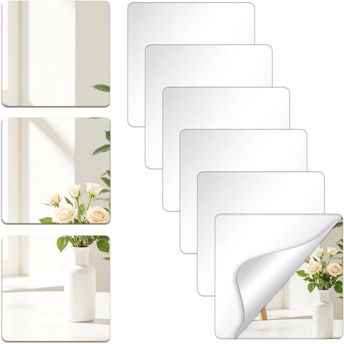 6 Pack Self Adhesive Acrylic Mirror, 8 x 8 Inch Flexible Frameless Square Shatterproof Peel and Stick on Mirror Stickers, Mirror Sheets for Wall Mirror for Door Home Bedroom Bathroom Decor in Saudi Arabia