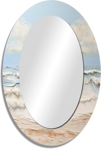 Coastal Wall Mirror, Oval Beach Wall Mirror, Modern Coastal Beige and Blue Beach, Decorative Coastal Bathroom Mirror for Bedroom Living Room, 24 x 36 Inches in Saudi Arabia