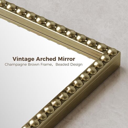 Champagne Bronze Arched Mirror 24"x32", Champagne Bronze Mirror for Bathroom, Entryway, Bedroom, Fireplace, Over Sink, Vintage Gold Arch Mirror with Metal Beaded Frame in Saudi Arabia