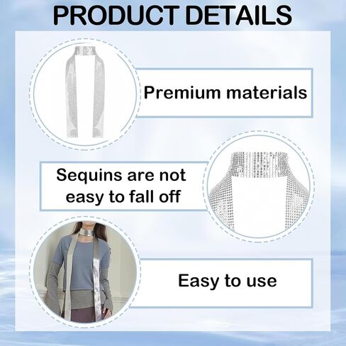 Metal Sequin Ties for Women Long Skinny Scarves, Sparkly Sequin Scarf Glitter Necktie Belt for Prom Wedding Party Cocktail Daily Wear in Saudi Arabia