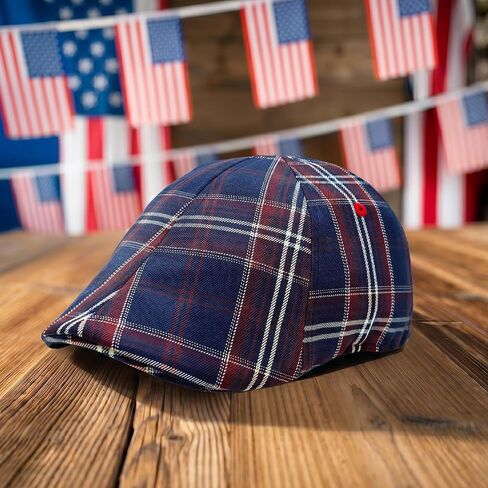 The Original Boston Scally Cap - The Brave Newsboy Flat Cap - 6 Panel Cotton Fitted Hat for Men - Navy Plaid in Saudi Arabia