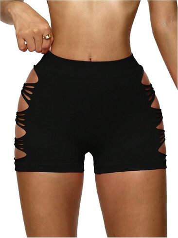 Floerns Women's Workout Stretchy Shorts High Waisted Cut Out Summer Athletic Yoga Booty Shorts in Kuwait
