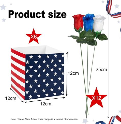 Red White Blue Patriotic Table Centerpiece Decor American Flag Artificial Rose Flower Box for 4th of July Memorial Day Independence Day Party Home Tabletop Decoration in Saudi Arabia
