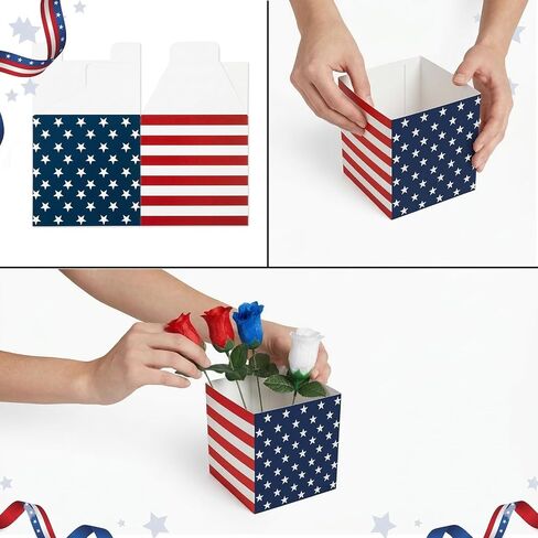 Red White Blue Patriotic Table Centerpiece Decor American Flag Artificial Rose Flower Box for 4th of July Memorial Day Independence Day Party Home Tabletop Decoration in Saudi Arabia
