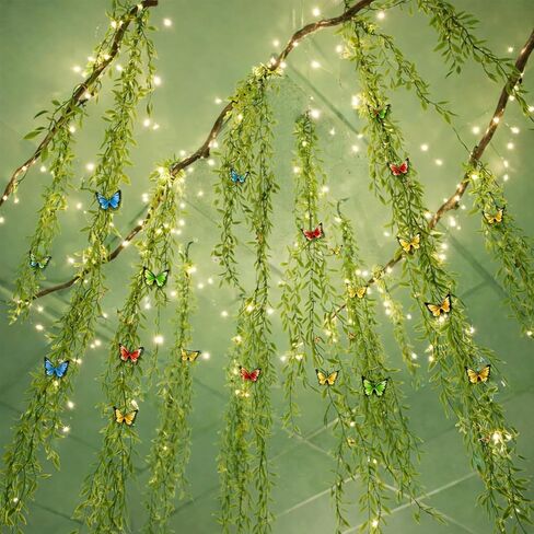63Pcs Jungle Theme Decorations, 68.9ft Fake Vines with Artificial Hanging Willow Leaves and 20 Wire Butterflies, Greenery Vines Garland for Classroom, Rainforest Safari Party, Indoor Outdoor Decor in Saudi Arabia