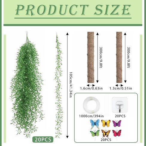 63Pcs Jungle Theme Decorations, 68.9ft Fake Vines with Artificial Hanging Willow Leaves and 20 Wire Butterflies, Greenery Vines Garland for Classroom, Rainforest Safari Party, Indoor Outdoor Decor in Saudi Arabia