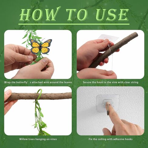 63Pcs Jungle Theme Decorations, 68.9ft Fake Vines with Artificial Hanging Willow Leaves and 20 Wire Butterflies, Greenery Vines Garland for Classroom, Rainforest Safari Party, Indoor Outdoor Decor in Saudi Arabia