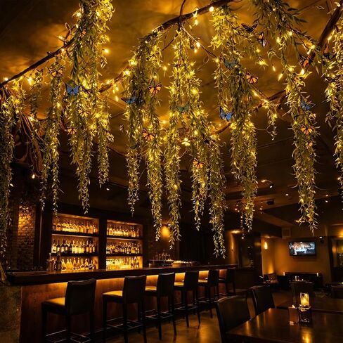 63Pcs Jungle Theme Decorations, 68.9ft Fake Vines with Artificial Hanging Willow Leaves and 20 Wire Butterflies, Greenery Vines Garland for Classroom, Rainforest Safari Party, Indoor Outdoor Decor in Saudi Arabia