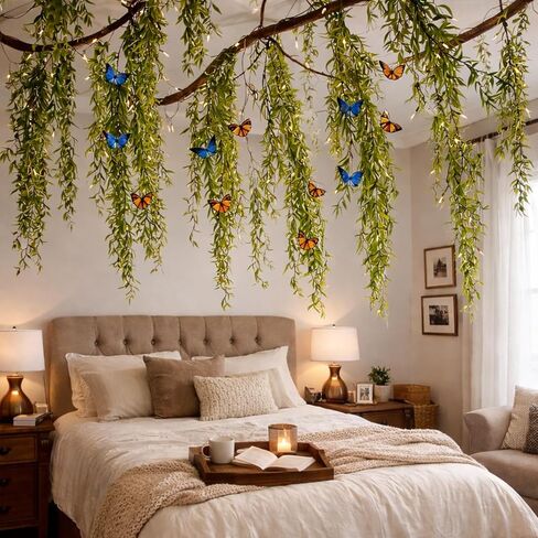 63Pcs Jungle Theme Decorations, 68.9ft Fake Vines with Artificial Hanging Willow Leaves and 20 Wire Butterflies, Greenery Vines Garland for Classroom, Rainforest Safari Party, Indoor Outdoor Decor in Saudi Arabia