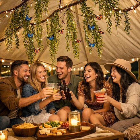 63Pcs Jungle Theme Decorations, 68.9ft Fake Vines with Artificial Hanging Willow Leaves and 20 Wire Butterflies, Greenery Vines Garland for Classroom, Rainforest Safari Party, Indoor Outdoor Decor in Saudi Arabia