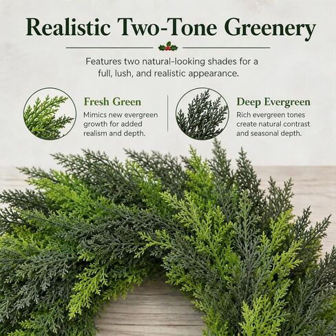 24 Inch Christmas Wreath for Front Door, Artificial Cedar Wreath | Winter Holiday Greenery Decor, Indoor Outdoor Use, Porch Wall Entryway Home Decor in Saudi Arabia