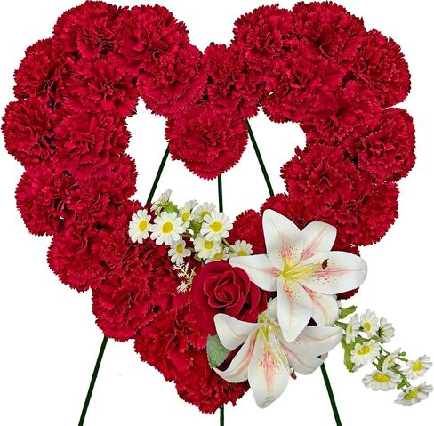 Cemetery Wreaths for Christmas - Ebullient Standing Heart, Grave Wreath with 30 Inch Easel Stand,Memorial Floral-Red Poinsettia and Lily in Saudi Arabia