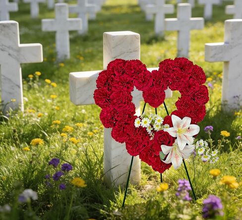 Cemetery Wreaths for Christmas - Ebullient Standing Heart, Grave Wreath with 30 Inch Easel Stand,Memorial Floral-Red Poinsettia and Lily in Saudi Arabia