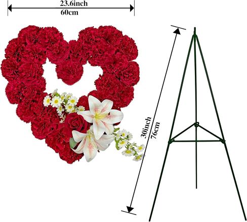 Cemetery Wreaths for Christmas - Ebullient Standing Heart, Grave Wreath with 30 Inch Easel Stand,Memorial Floral-Red Poinsettia and Lily in Saudi Arabia