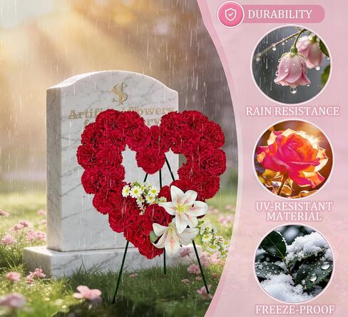 Cemetery Wreaths for Christmas - Ebullient Standing Heart, Grave Wreath with 30 Inch Easel Stand,Memorial Floral-Red Poinsettia and Lily in Saudi Arabia