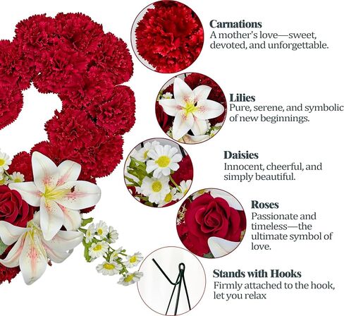 Cemetery Wreaths for Christmas - Ebullient Standing Heart, Grave Wreath with 30 Inch Easel Stand,Memorial Floral-Red Poinsettia and Lily in Saudi Arabia