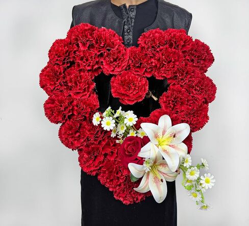 Cemetery Wreaths for Christmas - Ebullient Standing Heart, Grave Wreath with 30 Inch Easel Stand,Memorial Floral-Red Poinsettia and Lily in Saudi Arabia