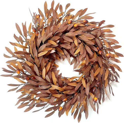 Fall Wreath for Front Door, 24 Inch Artificial Olive Wreath | Olive Branches & Berries, Rustic Farmhouse Autumn Decor for Indoor Outdoor Porch Entryway in Saudi Arabia