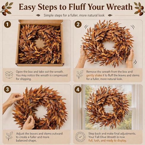Fall Wreath for Front Door, 24 Inch Artificial Olive Wreath | Olive Branches & Berries, Rustic Farmhouse Autumn Decor for Indoor Outdoor Porch Entryway in Saudi Arabia