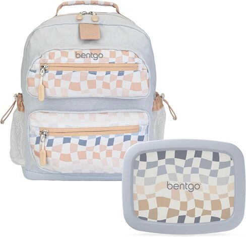 مجموعة حقيبة ظهر Bentgo® Kids مقاس 14 بوصة مع صندوق غداء مطبوع للأطفال (مربعات متدرجة) in Kuwait