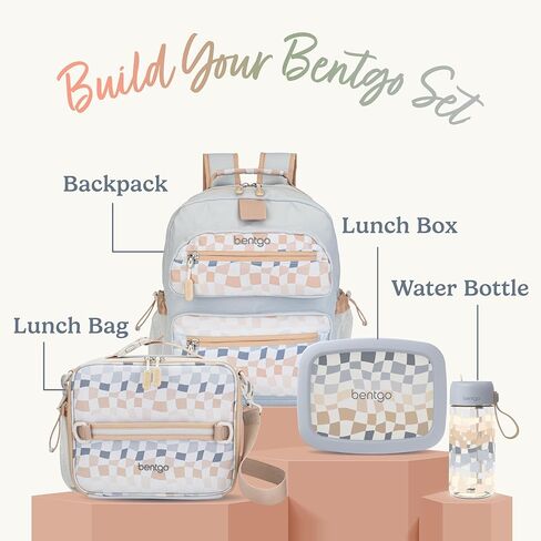 مجموعة حقيبة ظهر Bentgo® Kids مقاس 14 بوصة مع صندوق غداء مطبوع للأطفال (مربعات متدرجة) in Kuwait