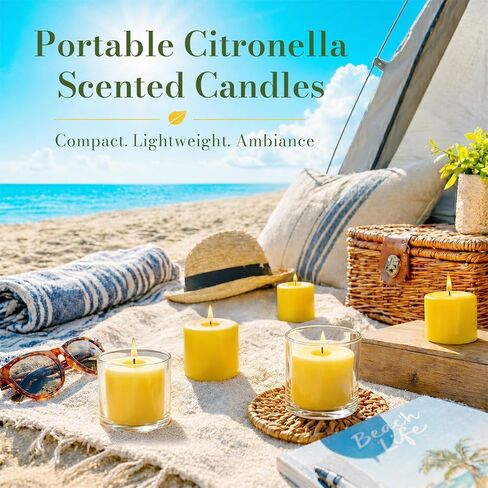 12 Pack Yellow Citronella Pillar Candles Outdoor & Intdoor,Lemongrass Scented Pillar Candles,Smokeless Dripless Citronella Candle Set for Patio Home Garden Weddings Pool Party in Summer in Saudi Arabia