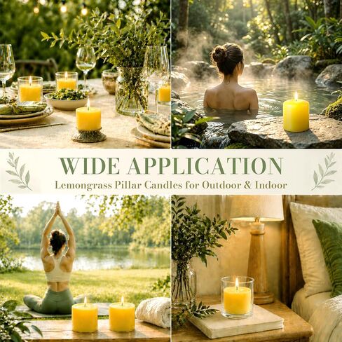 12 Pack Yellow Citronella Pillar Candles Outdoor & Intdoor,Lemongrass Scented Pillar Candles,Smokeless Dripless Citronella Candle Set for Patio Home Garden Weddings Pool Party in Summer in Saudi Arabia
