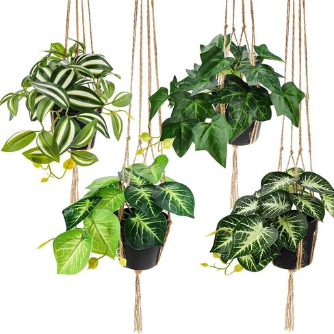 Gresorth 4 Pack Fake Hanging Plant Decoration Artificial Draping Potted Plants Model Vivid Watermelon Vine in Pot Display for Farmhouse Office Restaurant - 34.6 Inch in Kuwait