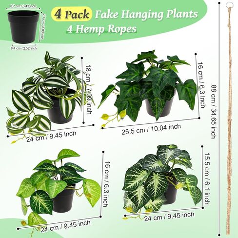 Gresorth 4 Pack Fake Hanging Plant Decoration Artificial Draping Potted Plants Model Vivid Watermelon Vine in Pot Display for Farmhouse Office Restaurant - 34.6 Inch in Kuwait