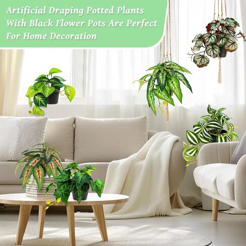 Gresorth 4 Pack Fake Hanging Plant Decoration Artificial Draping Potted Plants Model Vivid Watermelon Vine in Pot Display for Farmhouse Office Restaurant - 34.6 Inch in Kuwait