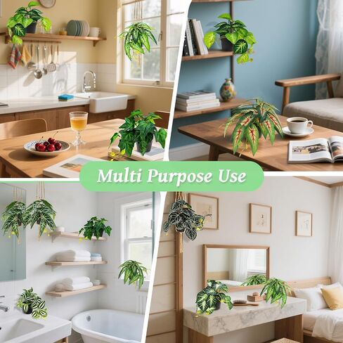 Gresorth 4 Pack Fake Hanging Plant Decoration Artificial Draping Potted Plants Model Vivid Watermelon Vine in Pot Display for Farmhouse Office Restaurant - 34.6 Inch in Kuwait