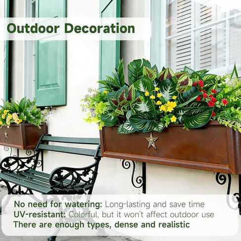 25 Bundles Outdoor Artificial Plants and Flowers Greenery Stems UV Resistant Fake Stems Plastic Leaves for Front Porch Home Decor Garden Porch Planter Window Box in Saudi Arabia