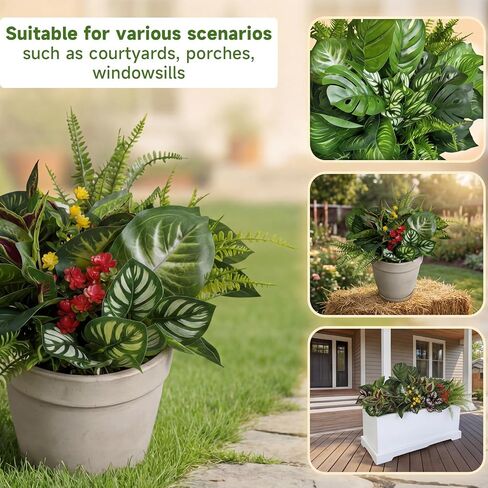 25 Bundles Outdoor Artificial Plants and Flowers Greenery Stems UV Resistant Fake Stems Plastic Leaves for Front Porch Home Decor Garden Porch Planter Window Box in Saudi Arabia