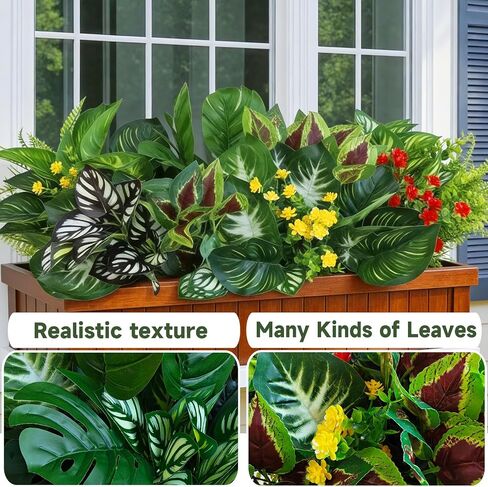 25 Bundles Outdoor Artificial Plants and Flowers Greenery Stems UV Resistant Fake Stems Plastic Leaves for Front Porch Home Decor Garden Porch Planter Window Box in Saudi Arabia