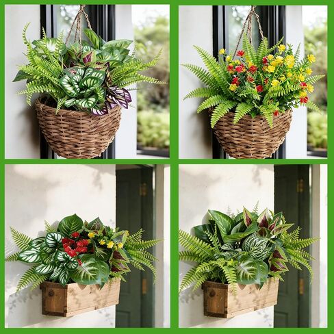25 Bundles Outdoor Artificial Plants and Flowers Greenery Stems UV Resistant Fake Stems Plastic Leaves for Front Porch Home Decor Garden Porch Planter Window Box in Saudi Arabia