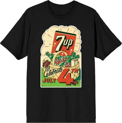 شعار 7UP، زجاجات خضراء في سلة، احتفال بالرابع من يوليو، تي شيرت أسود بأكمام قصيرة للبالغين in Kuwait
