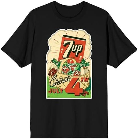 شعار 7UP، زجاجات خضراء في سلة، احتفال بالرابع من يوليو، تي شيرت أسود بأكمام قصيرة للبالغين in Kuwait