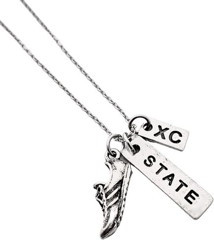 قلادة Pewter RUN STATE XC Cross Country Runner - سحر حذاء الجري Pewter، قلادة Pewter STATE، سحر Pewter XC على سلسلة كابل من الفولاذ المقاوم للصدأ مقاس 18 بوصة - جميع البيوتر in Kuwait