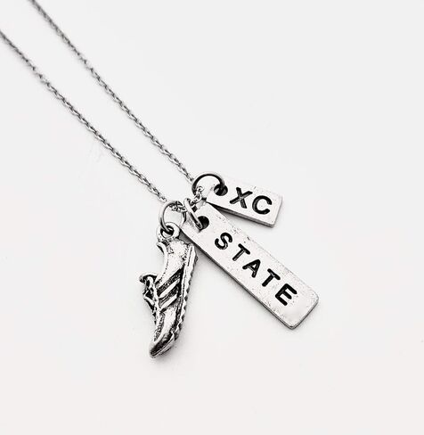 قلادة Pewter RUN STATE XC Cross Country Runner - سحر حذاء الجري Pewter، قلادة Pewter STATE، سحر Pewter XC على سلسلة كابل من الفولاذ المقاوم للصدأ مقاس 18 بوصة - جميع البيوتر in Kuwait
