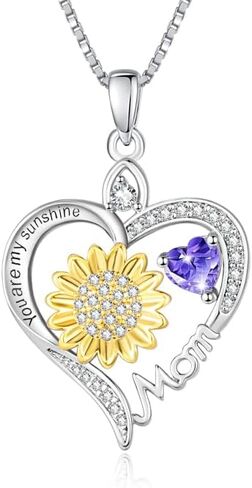 HeartMelody Sunflower Heart Necklaces for Women, You Are My Sunshine 18K White Gold Plated with Birthstone Necklace Sunflower Everyday Jewelry Birthday Christmas Gifts for Women Mom Her in Saudi Arabia