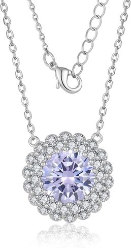 Necklace for Women - 10mm Round Birthstone Cubic Zirconia Double Halo Cable Chain,Versatile Polished Jewelry for Daily Wear & Gift in Saudi Arabia