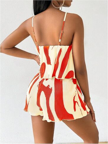 Milumia Women's Color Block Sleeveless Romper Textured Summer Vacation Short Jumpsuits in Kuwait