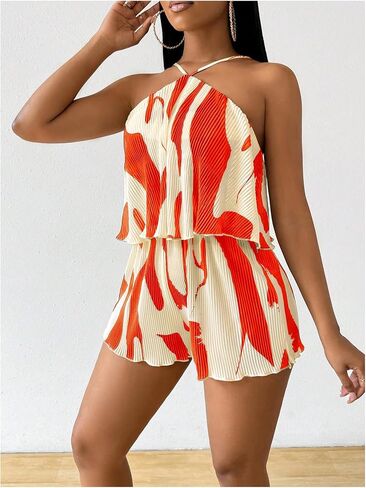 Milumia Women's Color Block Sleeveless Romper Textured Summer Vacation Short Jumpsuits in Kuwait