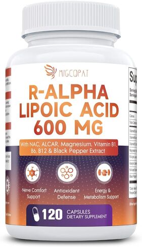 Migcopat R-Alpha Lipoic Acid 600mg, Neuropathy Supplements with ALCAR, NAC, Magnesium, Active B-Vitamins | Antioxidant for Energy & Nervous System Support, Non-GMO, Gluten Free, Vegan, 120 Capsules in Saudi Arabia