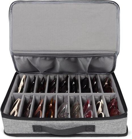 Bukere Sunglasses Organizer Case, 18 Adjustable Slots for Multiple Pairs Eyeglasses, Travel Glasses Holder Storage Box in Saudi Arabia