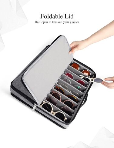 Bukere Sunglasses Organizer Case, 18 Adjustable Slots for Multiple Pairs Eyeglasses, Travel Glasses Holder Storage Box in Saudi Arabia