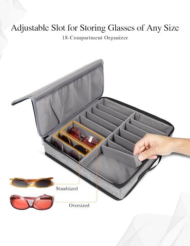 Bukere Sunglasses Organizer Case, 18 Adjustable Slots for Multiple Pairs Eyeglasses, Travel Glasses Holder Storage Box in Saudi Arabia