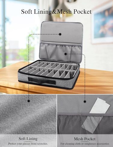 Bukere Sunglasses Organizer Case, 18 Adjustable Slots for Multiple Pairs Eyeglasses, Travel Glasses Holder Storage Box in Saudi Arabia