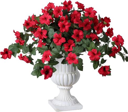 HyeFlora Fake Flowers for Outdoor Decoration, Artificial Petunia Flower for Front Porch, Red Faux Floral Decoration, UV Resistant Lifelike Flower for Windowbox, Yard, Balcony(no urn in Saudi Arabia